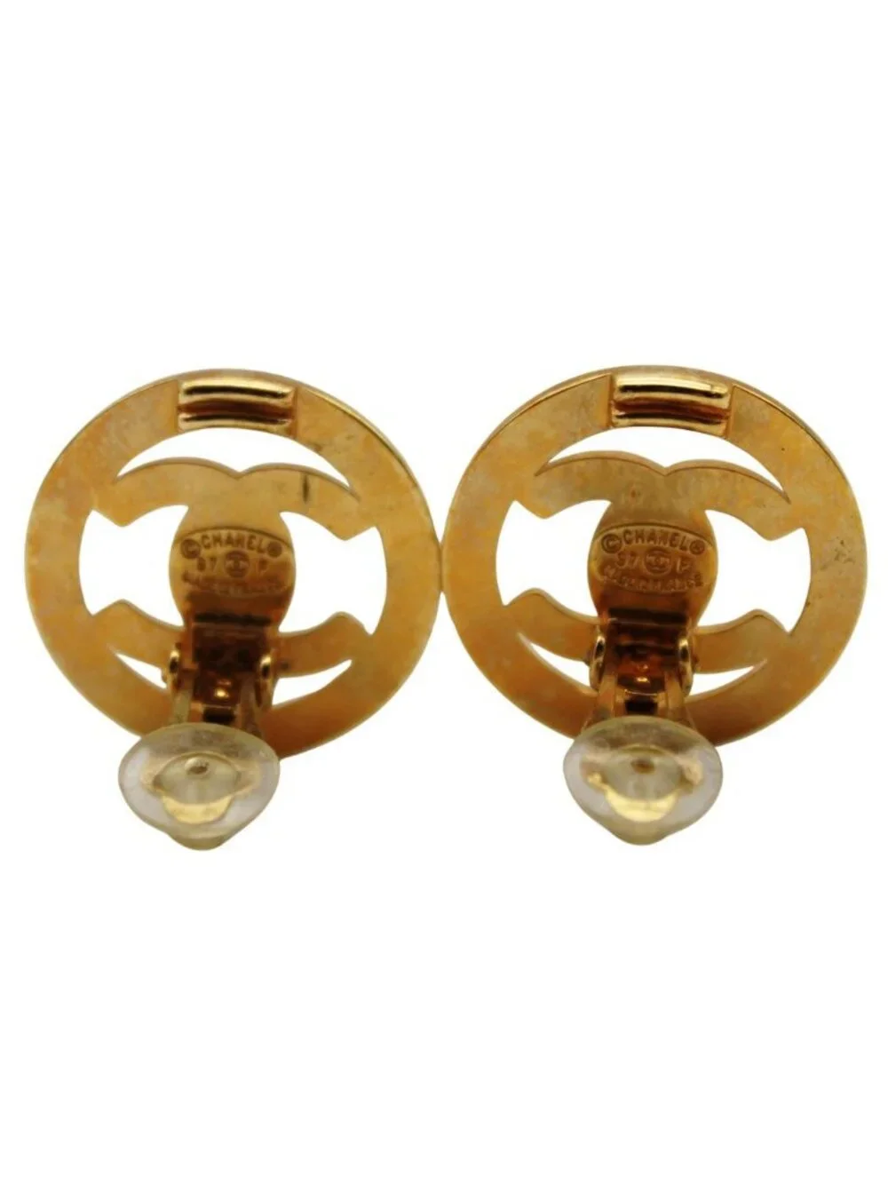 Chanel Earrings Gold Plated Large CC Logo 97